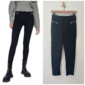 Zara Moto Leggings Size Small Black Zip Pocket Skinny Leg